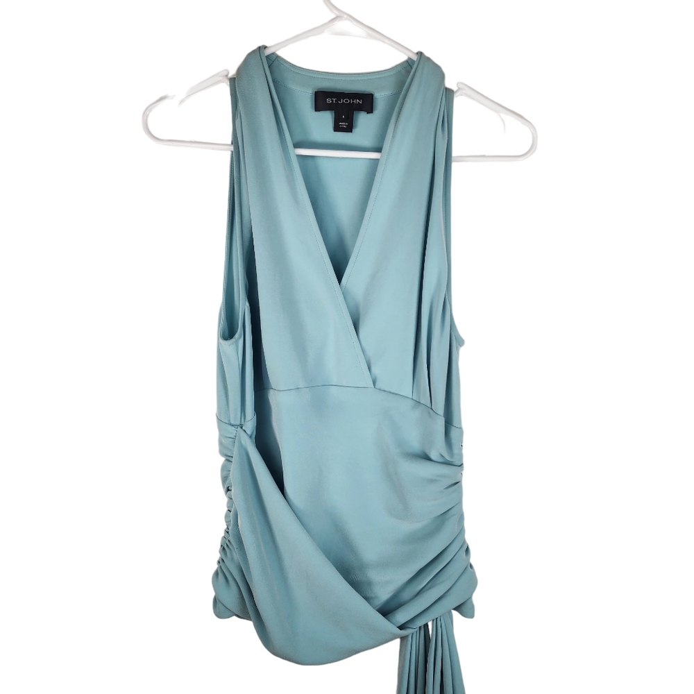 ST. JOHN Womens 6 V Neck Sleeveless Rouched Tie Side Formal Classy Blouse Top